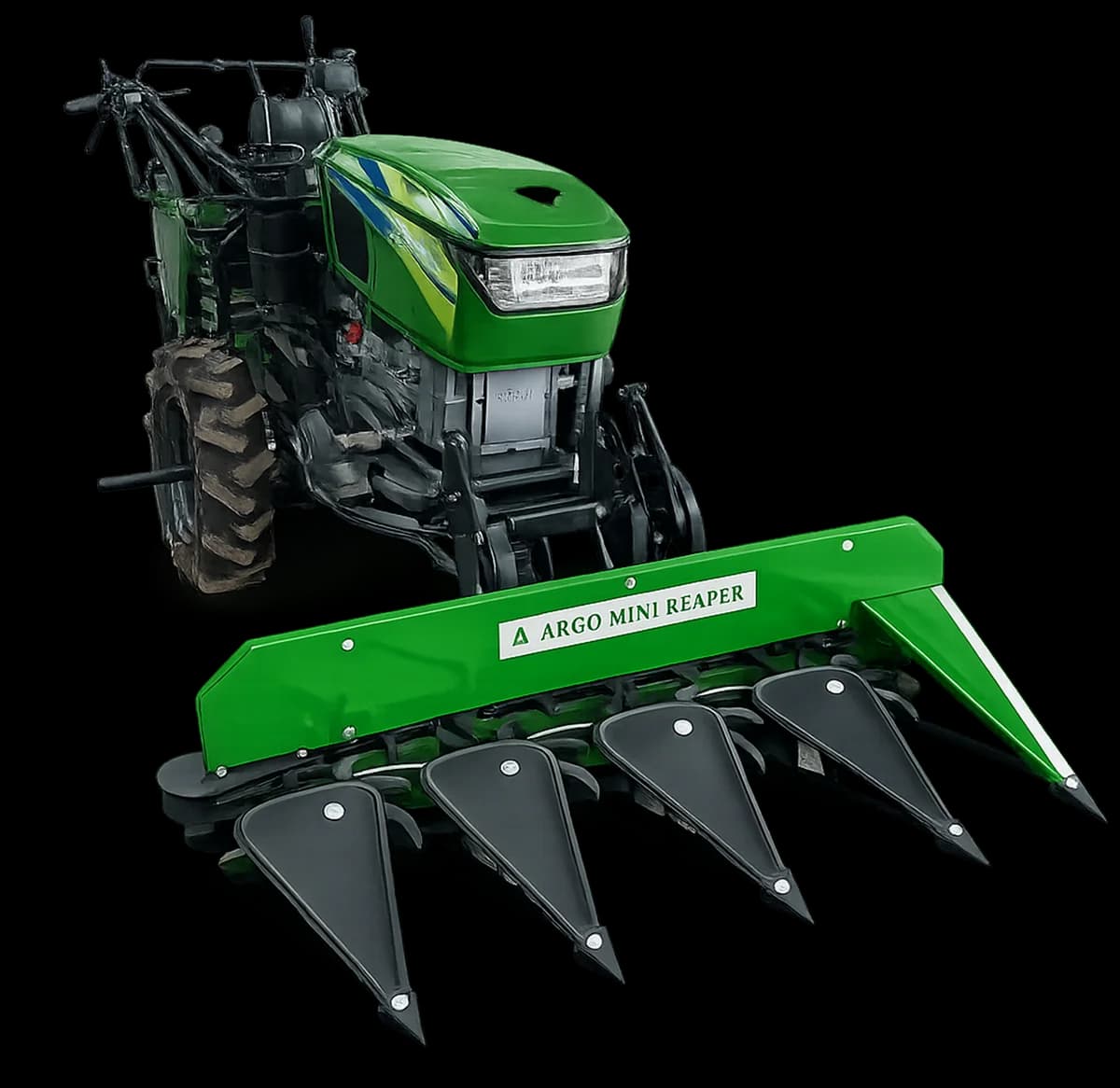 ARGO Tractor Mounted Reaper Head Attachment on a power tiller, built at our Rajpura, Punjab works